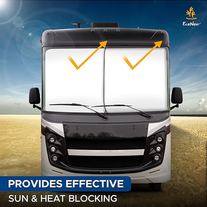 EcoNour 2-Piece Foldable Spring RV Windshield Sunshade, Reflective 240T Polyster