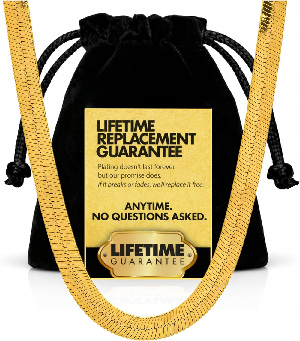 LIFETIME JEWELRY 5mm Flexible Gold Herringbone Necklace for Women & Men -...