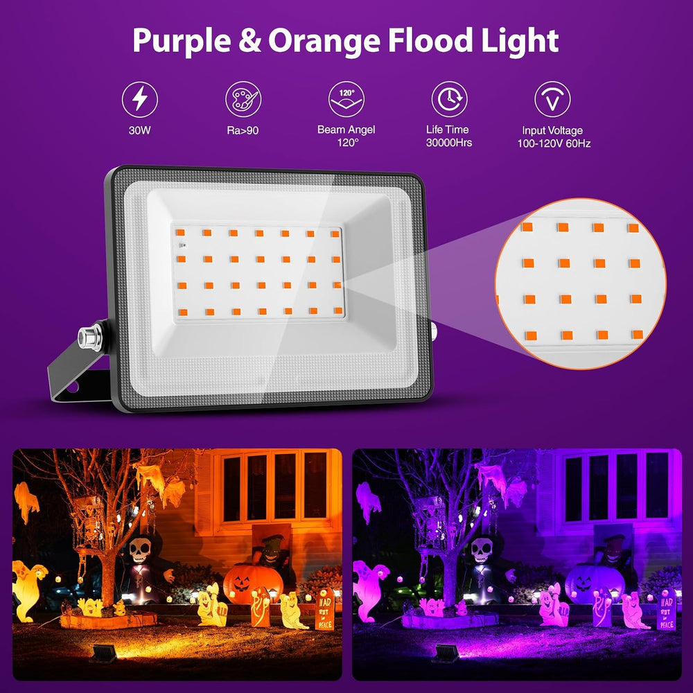 Onforu Orange and Purple Halloween Lights, 30W Dusk to Dawn Floodlight 2 Pack...