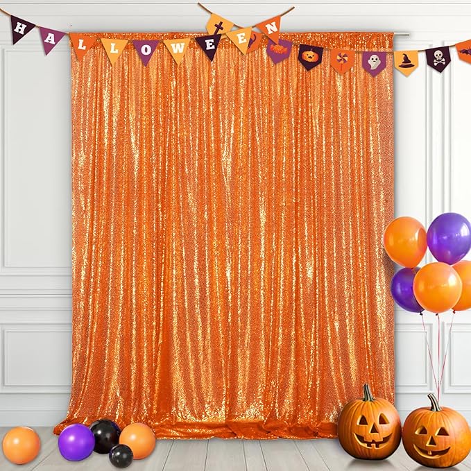 Eternal Beauty Orange Sequin Backdrop, 10x10 Ft Halloween Glitter Background ...