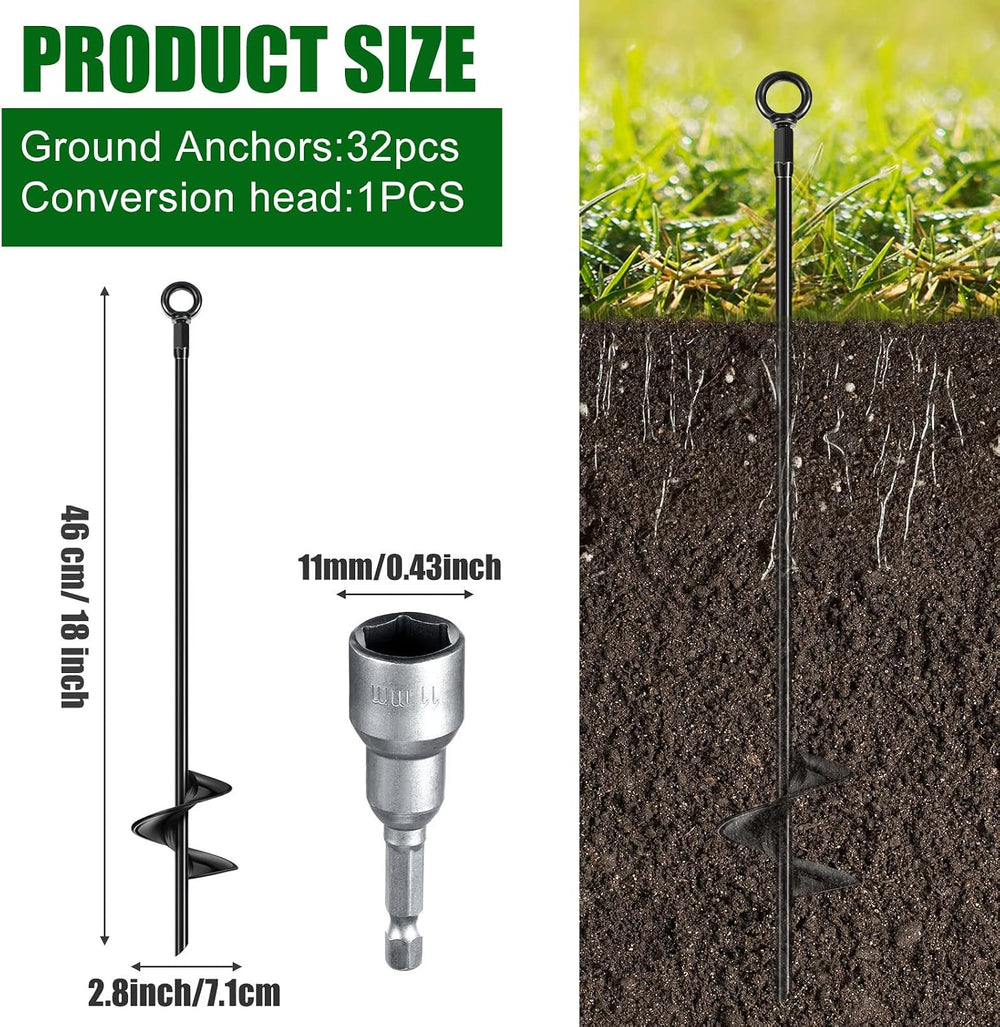 Chumia 6 Pcs 18 Inch Ground Anchor,Heavy Duty Earth Anchors, Black
