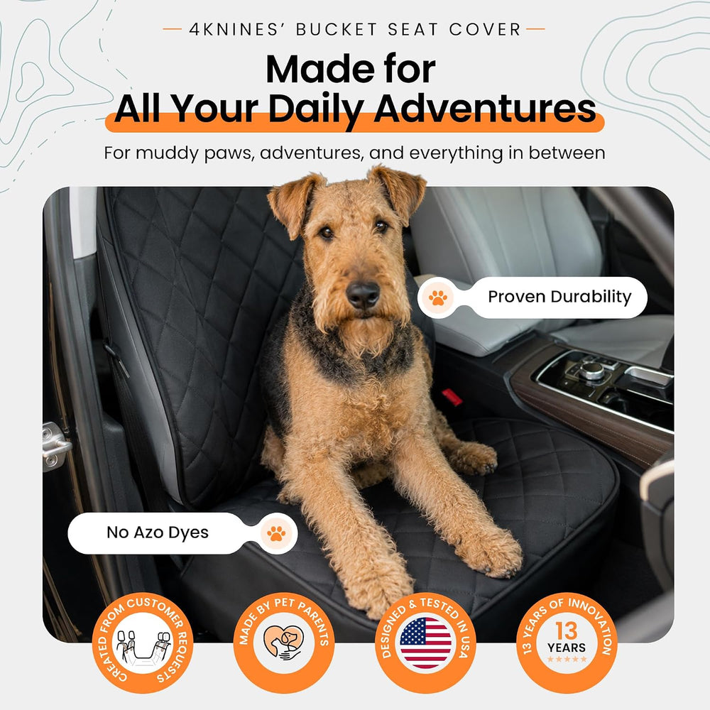 4Knines Heavy Duty Front Bucket Seat Cover for Dogs, Waterproof, Black