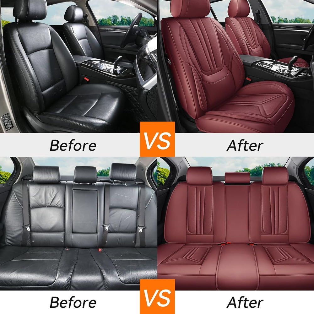 Car Seat Covers Full Set Burgundy, Leather seat covers, Universal Fit