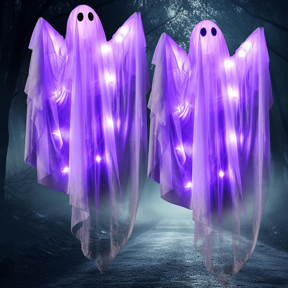 JOYIN 2 Pcs 47” Halloween Hanging Light up Ghost Decorations Outdoor, Hallowe...