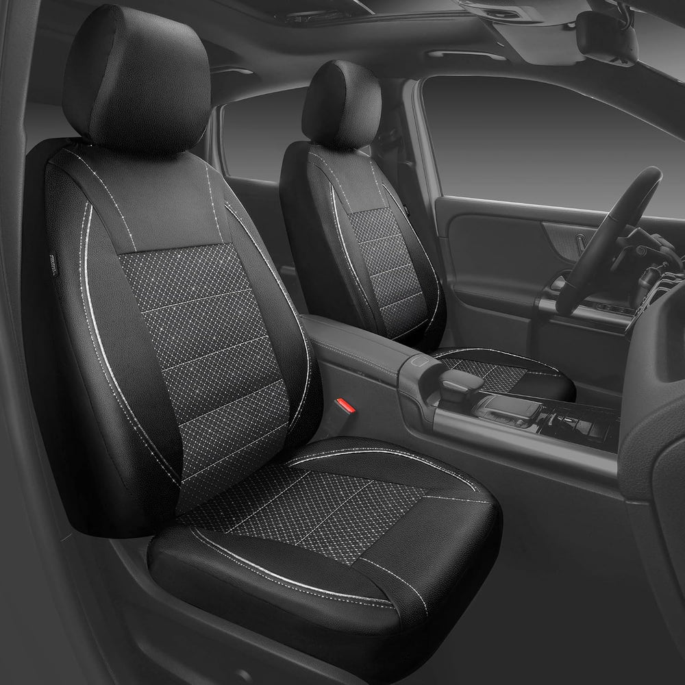 CAR PASS Piping PU Leather Car Seat Cover Full Set, Inside Zipper Design and ...