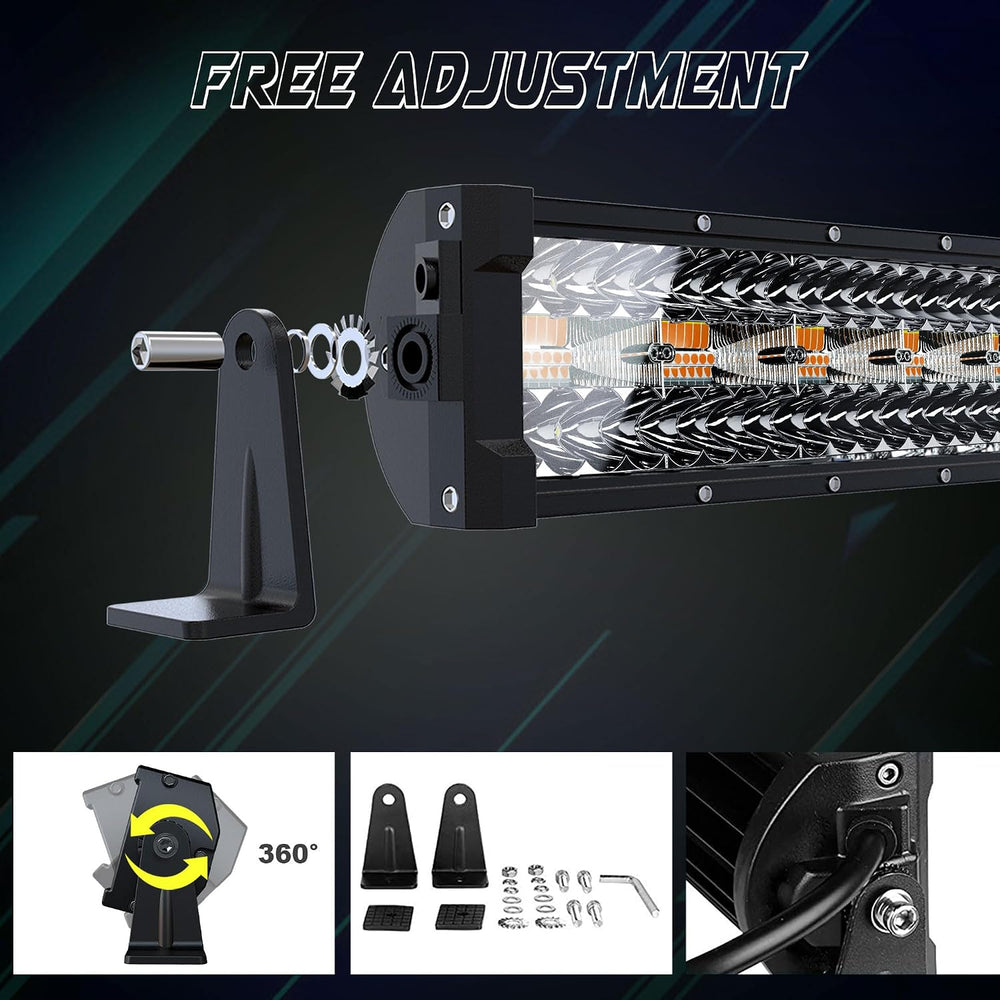 52Inch 300W Curved LED Light Bar White/Amber Flasing Six Strobe Modes