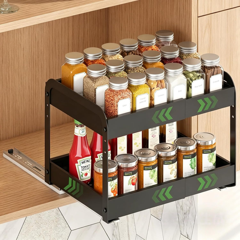 Across-Star Expandable Pull Out Drawers For Shallow Cabinets, 2-Tier Slide Ou...