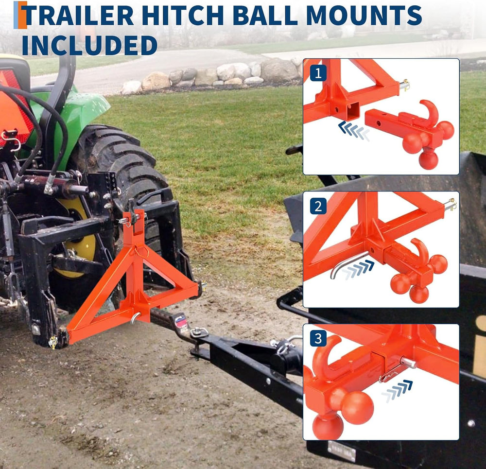 Garvee 3 Point Hitch Receiver with 2 in Receiver, 3 Ball & Hook