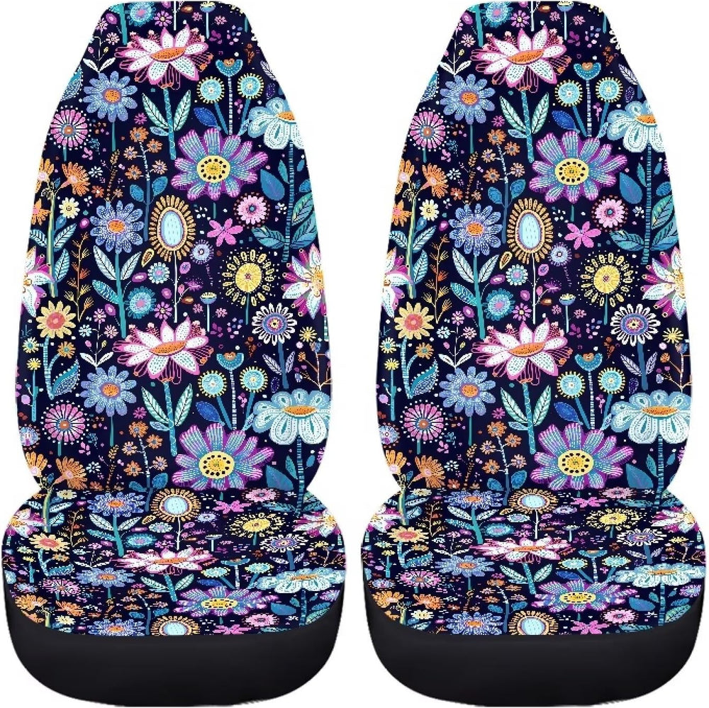 Hippie Flower Blue Purple Auto Seat Cover Pack of 2 Pack Car Front Seat Cushi...