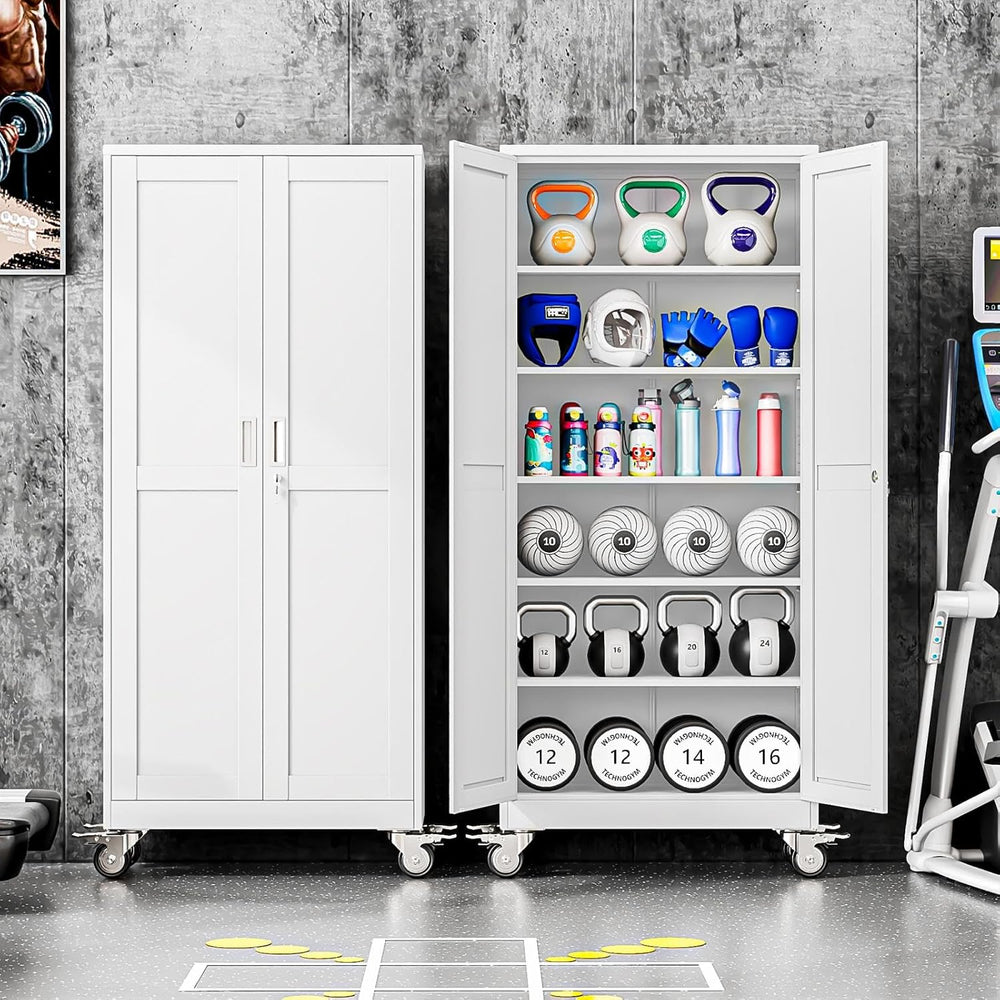 75" Metal Garage Storage Cabinet with Wheels and Locking Doors and Tall ...