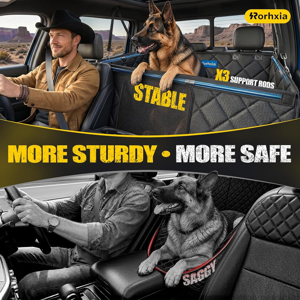 Rorhxia XL Dog Truck Seat Cover for Back Seat with 3 Support Rods