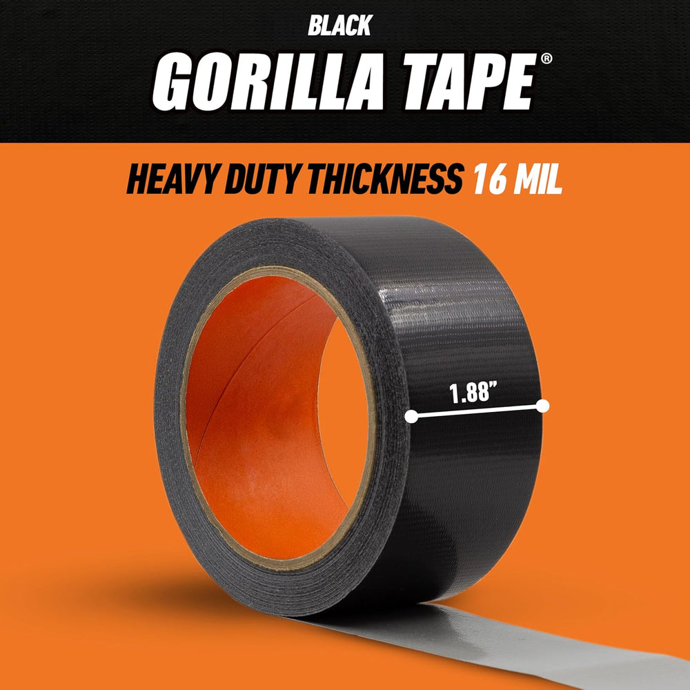 GORILLA Duct Tape, Black Tape, 1.88" x 35 yd (Pack of 6) - Heavy Duty an...