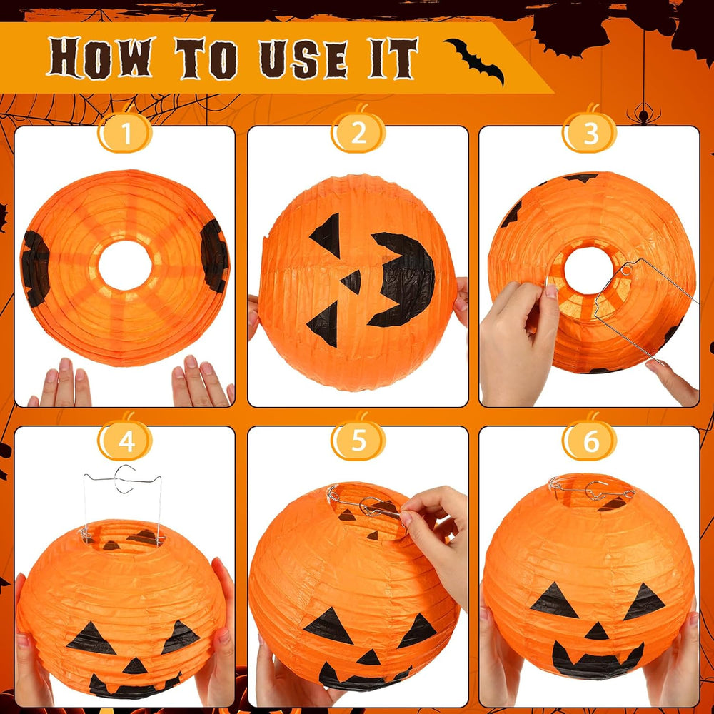Retisee 24 Pcs Halloween Paper Lanterns Jack O Lantern 12 Inch,Pumpkin