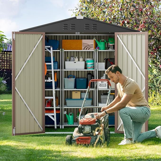 Gizoon Outdoor Storage Shed 6 x 4 FT, Galvanized Metal Garden Shed