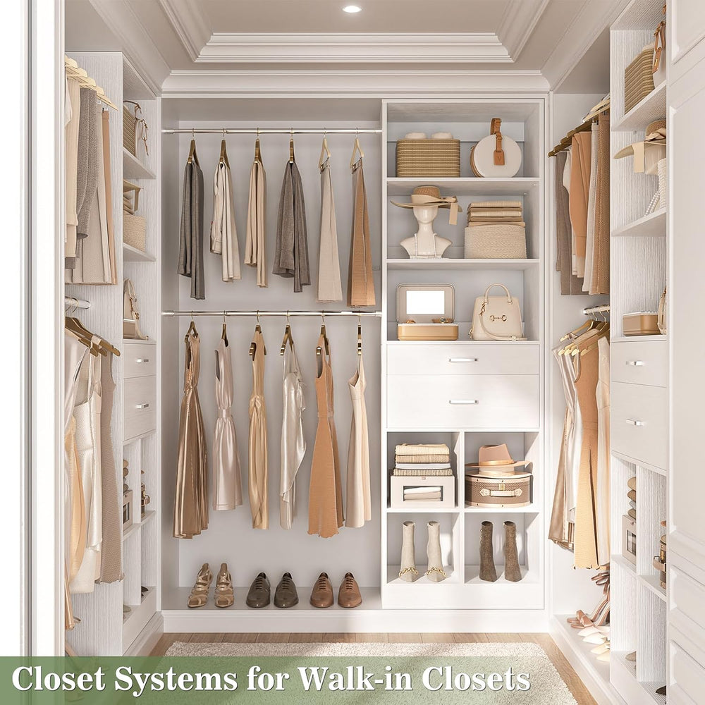 Besiost Closet System, 4-8 FT Closet Organizer Tower with 2 Wooden Drawers an...