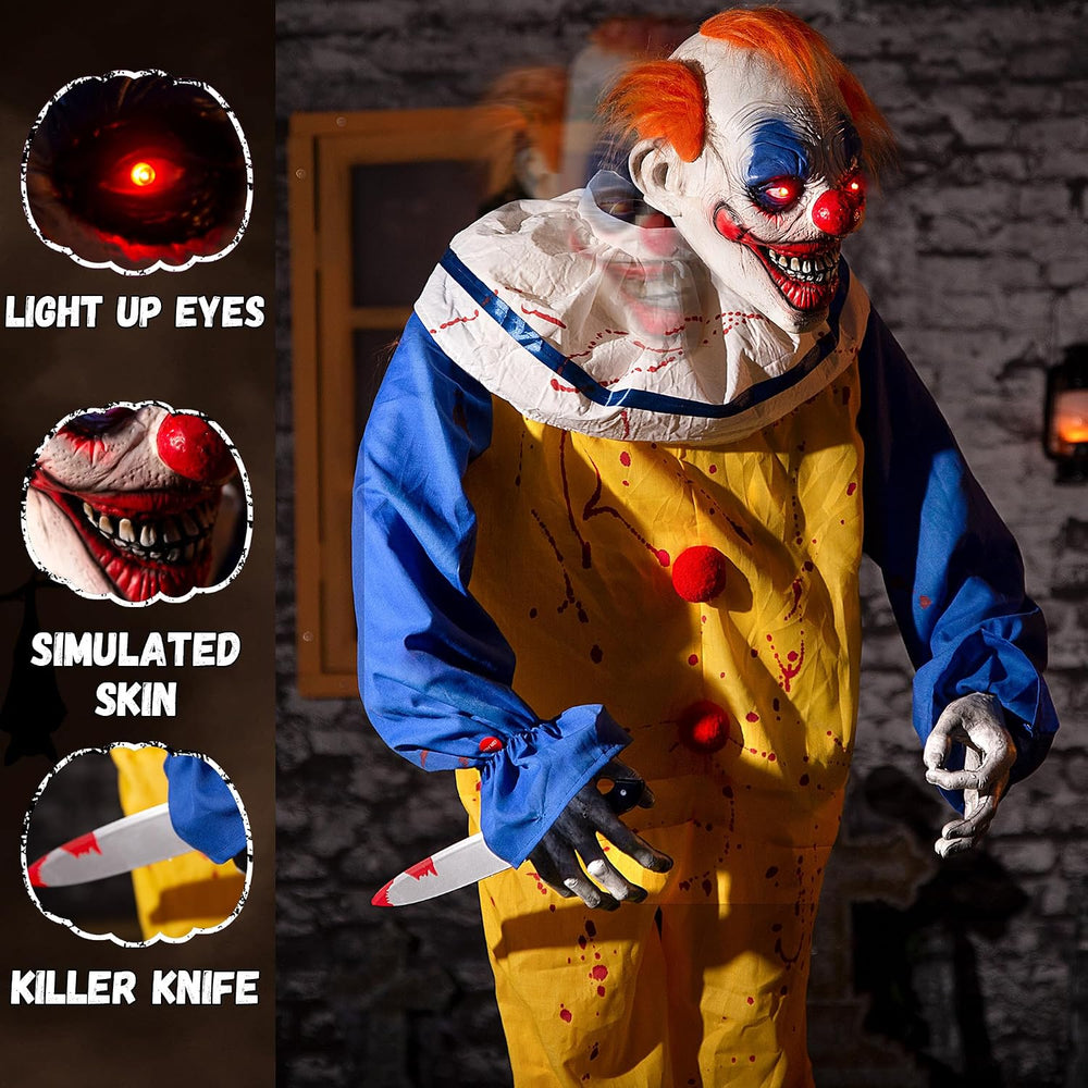 Halloween Animatronic 6ft Killer Clown Decorations, 72inch Animated Clown wit...