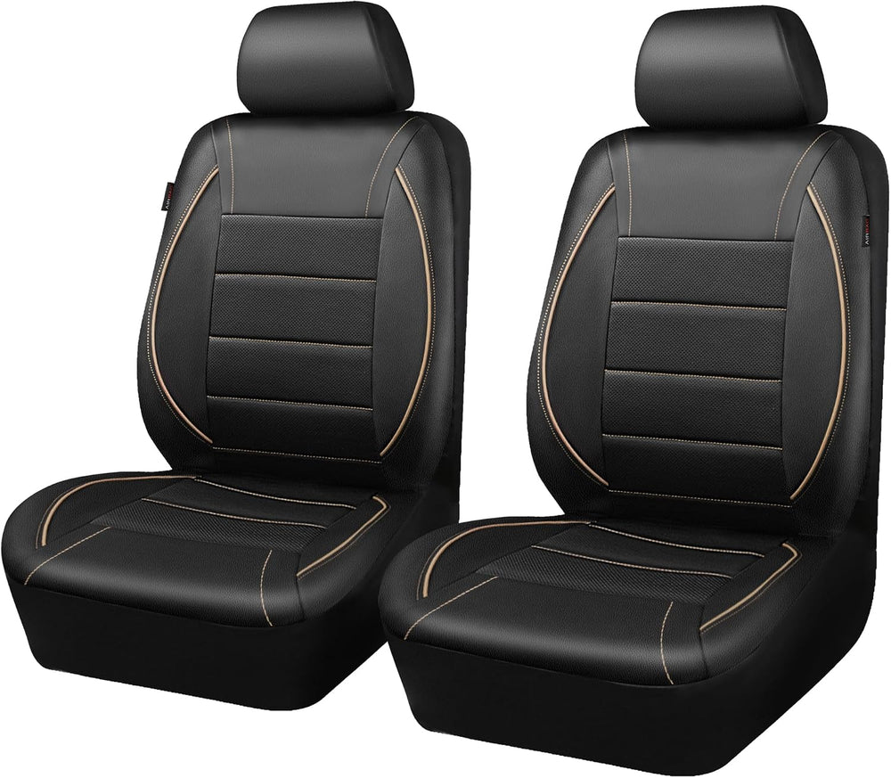 CAR PASS Universal FIT Piping Leather Two Front Seat Covers, Waterproof Faux ...