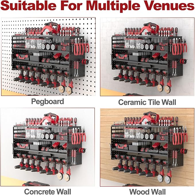 Power Tool Organizer Wall Mount, 4 Tier Tool Storage Rack