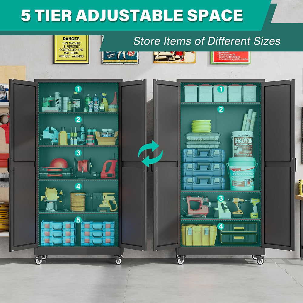 SISESOL 75" Tall Metal Storage Cabinet with Wheels,Wide & Deep Rolli...