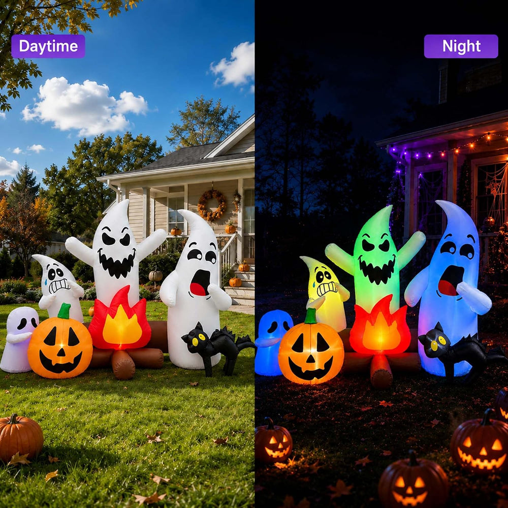 SEASONBLOW 6Ft Long Halloween Inflatable Ghost Campfire Outdoor Decoration