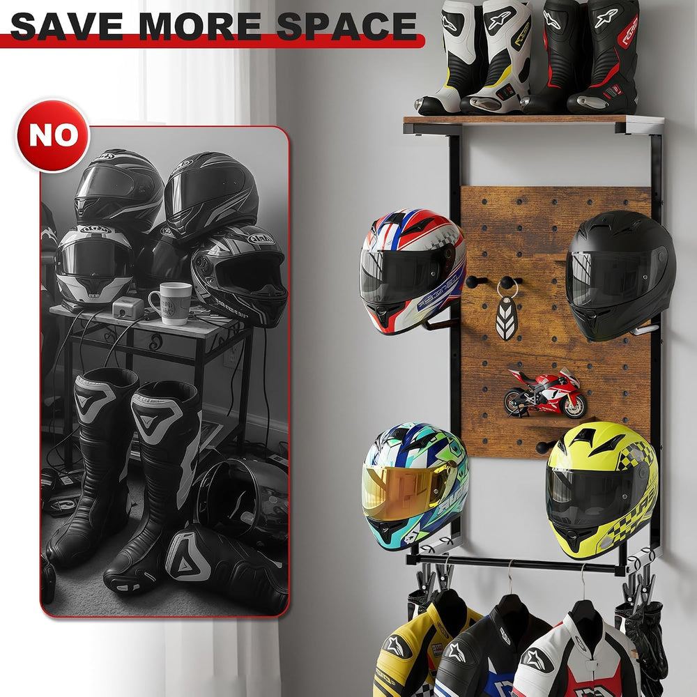Motorcycle Helmet Wall Mount, 4-Helmet Capacity