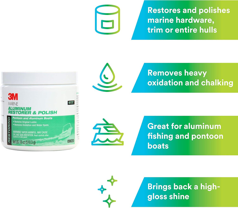 3M Marine Aluminum Restorer and Polish, 09020, 18 oz, for Marine Detailing, R...