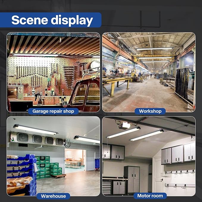 4-Pack 4ft Linkable Led Shop Light, Plug in Garage Lighting