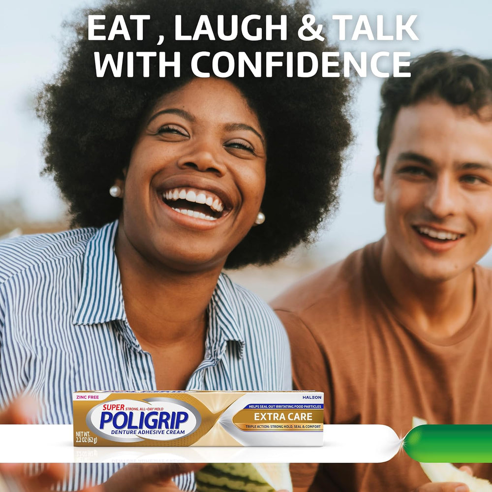 Poligrip Extra Care Denture Adhesive Cream, 2.2 oz (4 Pack)