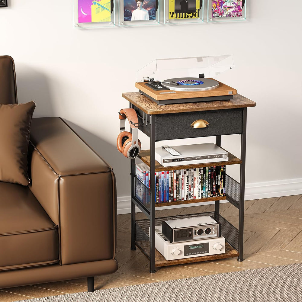 Hongtamoya 4-Tier AV Media Stand with Drawer, Gaming Console Shelf