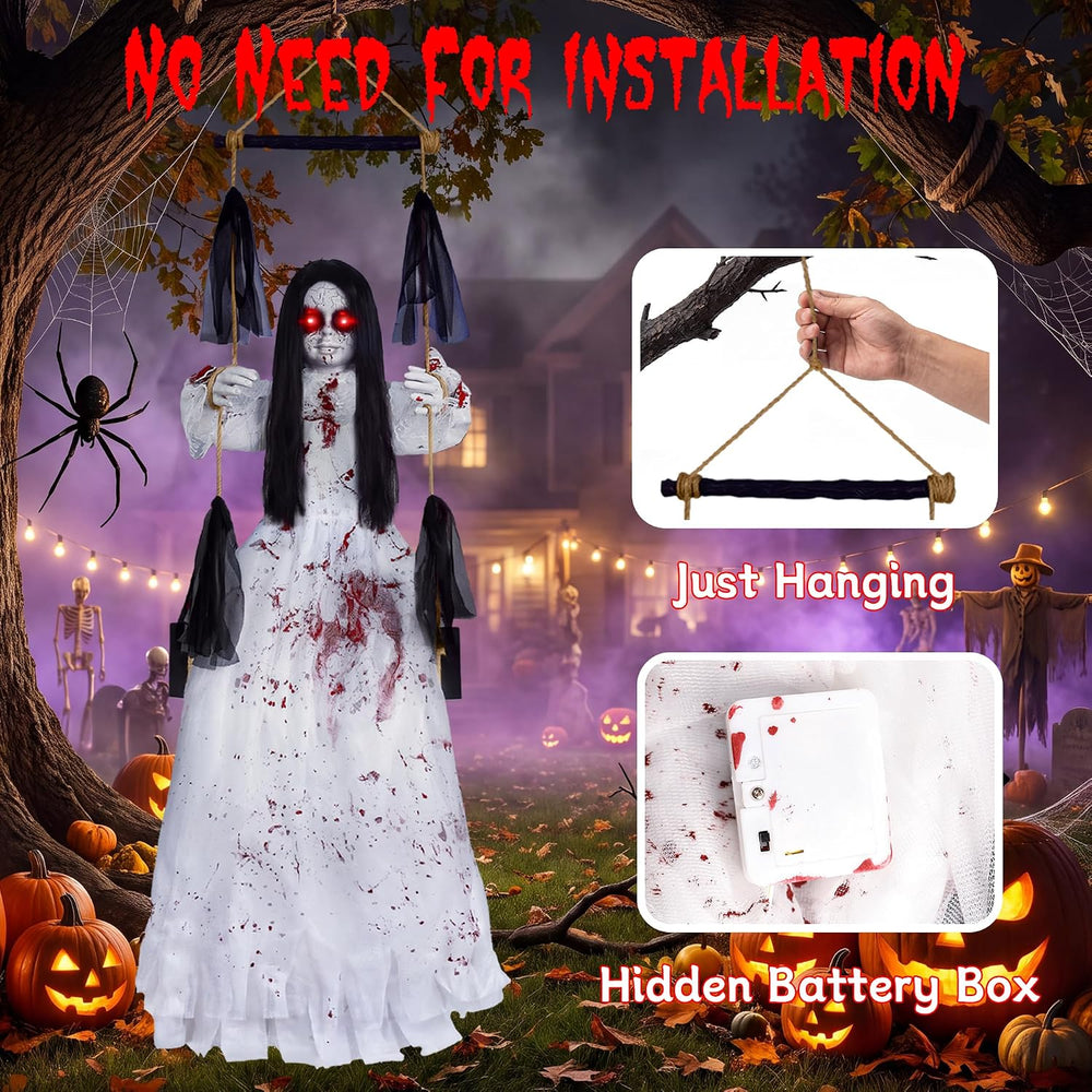 Halloween Decorations Outdoor, Scary Hanging Swinging Girl Props Sound & ...