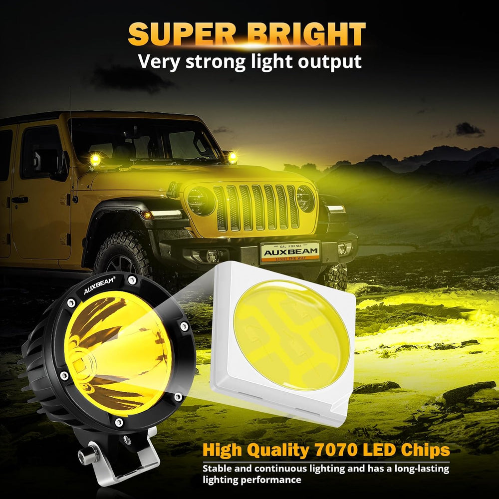 Auxbeam C4 Series 4In 72W LED Light Pod, Amber Round Spot Offroad Fog Light