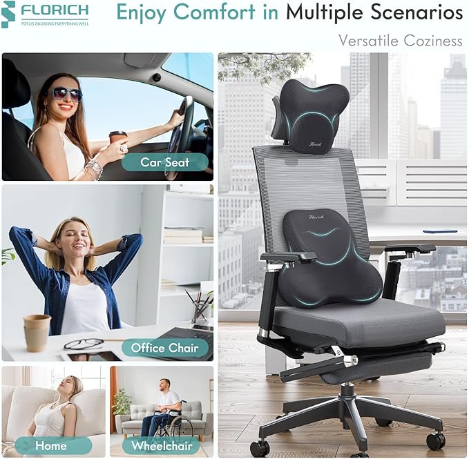 FLORICH Car Lumbar Support Pillow and Neck Headrest Pillow