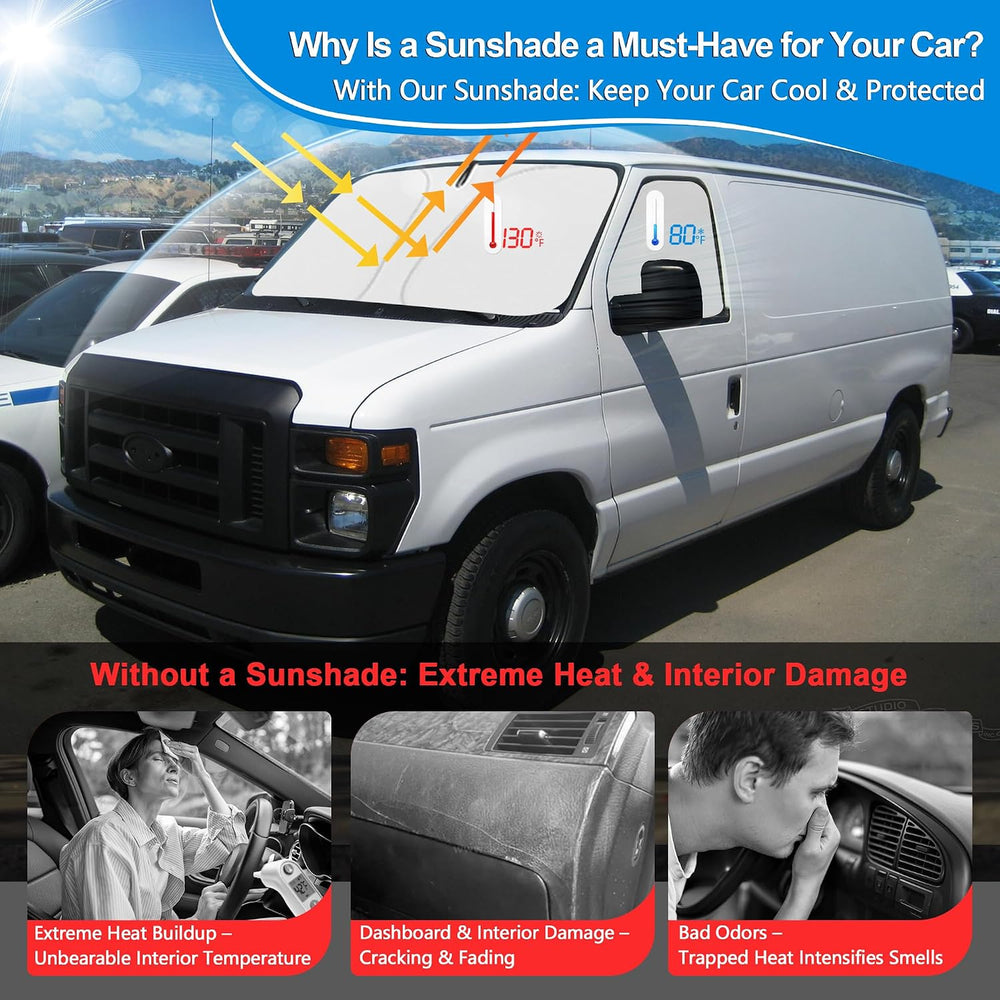 Front Windshield & Side Window Sun Shade for 1992-2025 Fo-rd E-Series E-150 E...