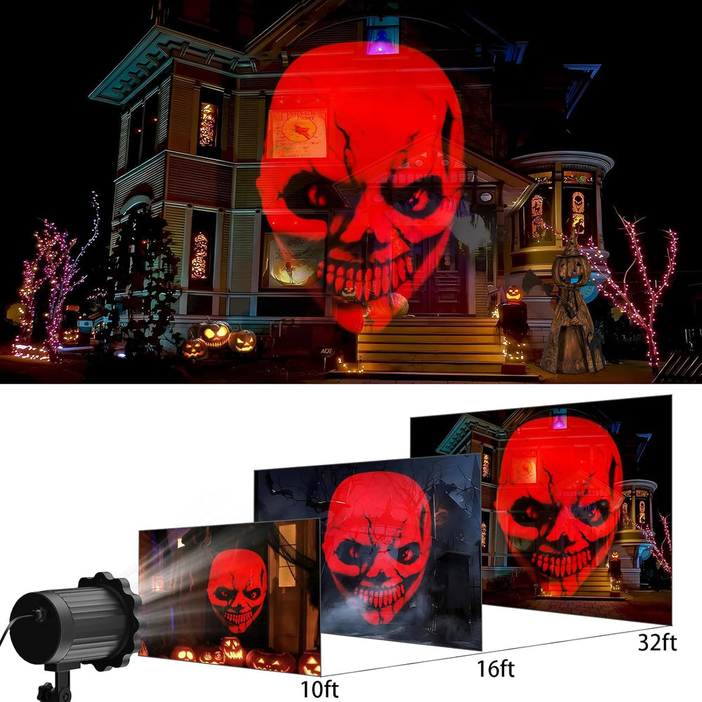 Halloween Decorations Outdoor, 3D Dynamic Red Skull Halloween Projector Light...
