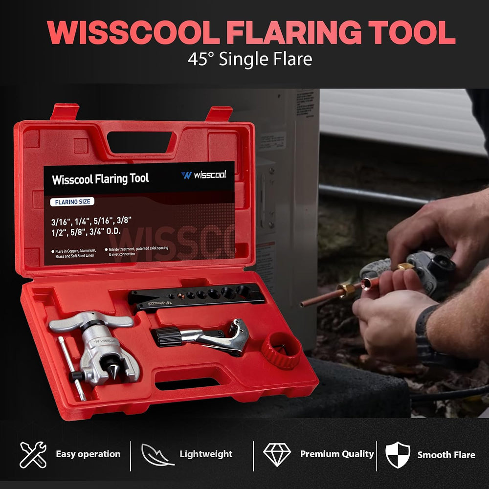 Wisscool HVAC Flaring Tool Kit, Tube Cutter, Deburrer, 3/16"-3/4"