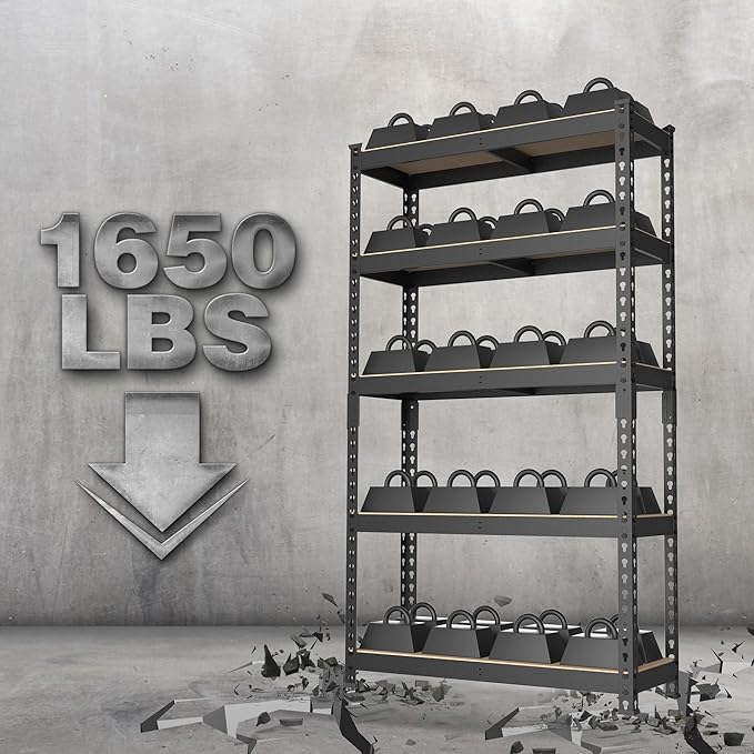 WORKPRO 5-Tier Steel Shelving Unit-Black, 27-2/5”W x 11-7/10”D x 60”H,