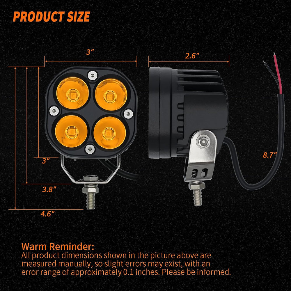 2-Pack 40W 3Inch Yellow/Amber Spot Beam LED Pod Light - Bright Off-Road Drivi...
