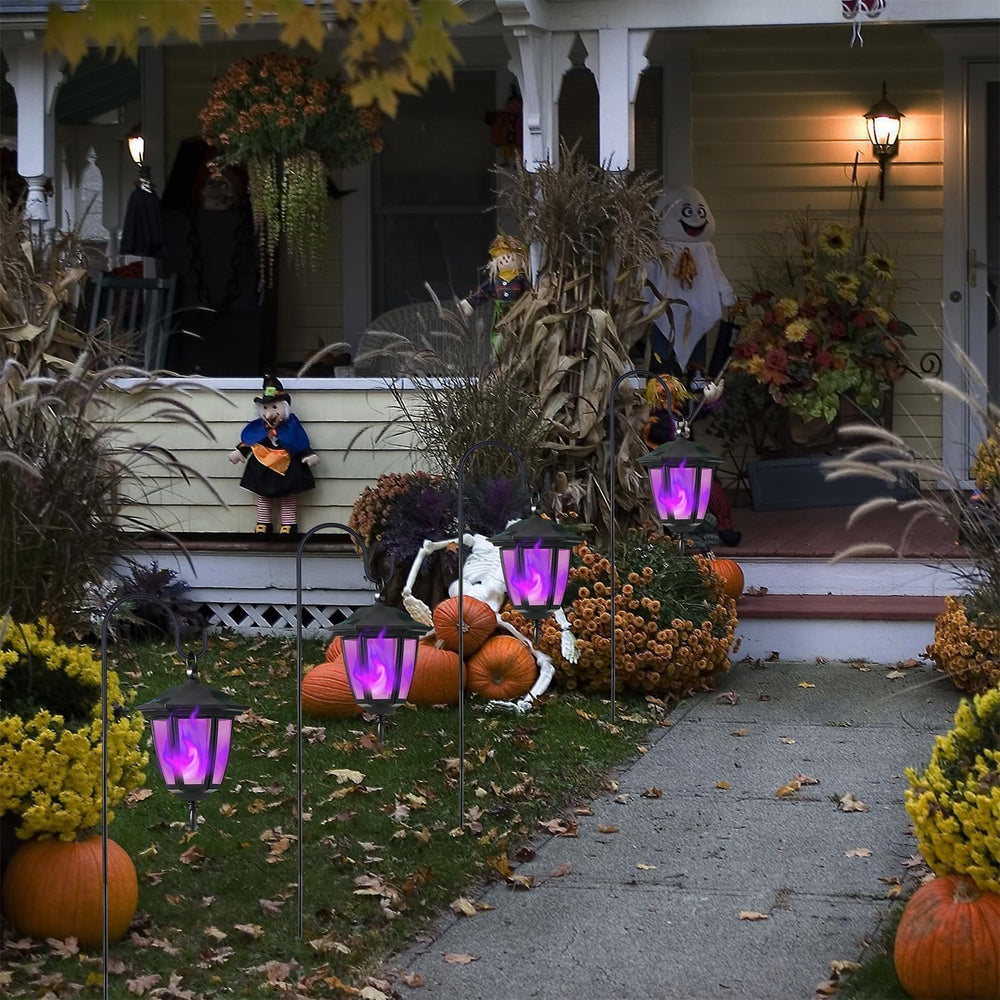 Dynaming 4 Pack Solar Halloween Flame Hanging Lights Outdoor, Flickering Flam...