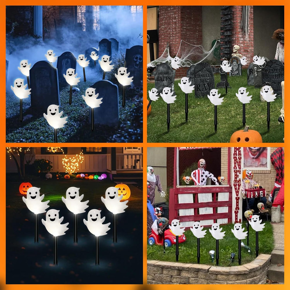 10 Pack Solar Halloween Ghost Pathway Lights, 3D Solar Lights