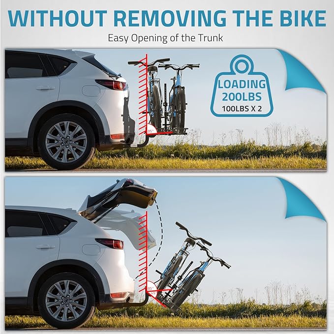 PAULINN Ebike Rack for Tow Hitch, Heavy Duty 2 Bike Folding Bicycle Car SUV