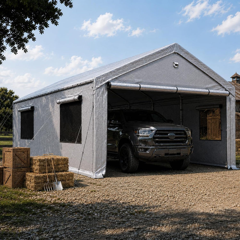 10x20FT Carport Heavy Duty Portable Garage Storage Tent with Large Rolll UP W...