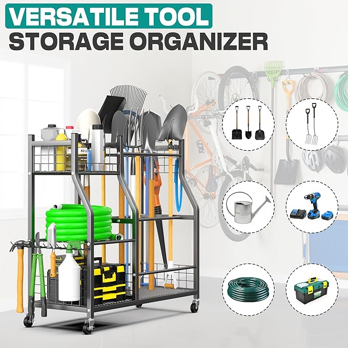 EVERHANGER Garden Tool Organizer Stand, Garage Tool Storage Organization
