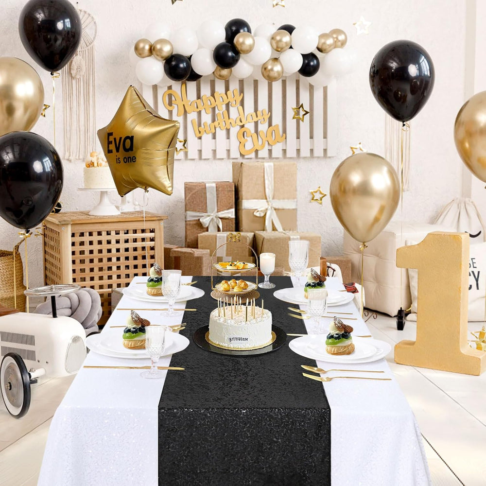 B-COOL Sequin Black Table Runner: 8 Pack 12x72Inch Glitter Decoration Sparkly...