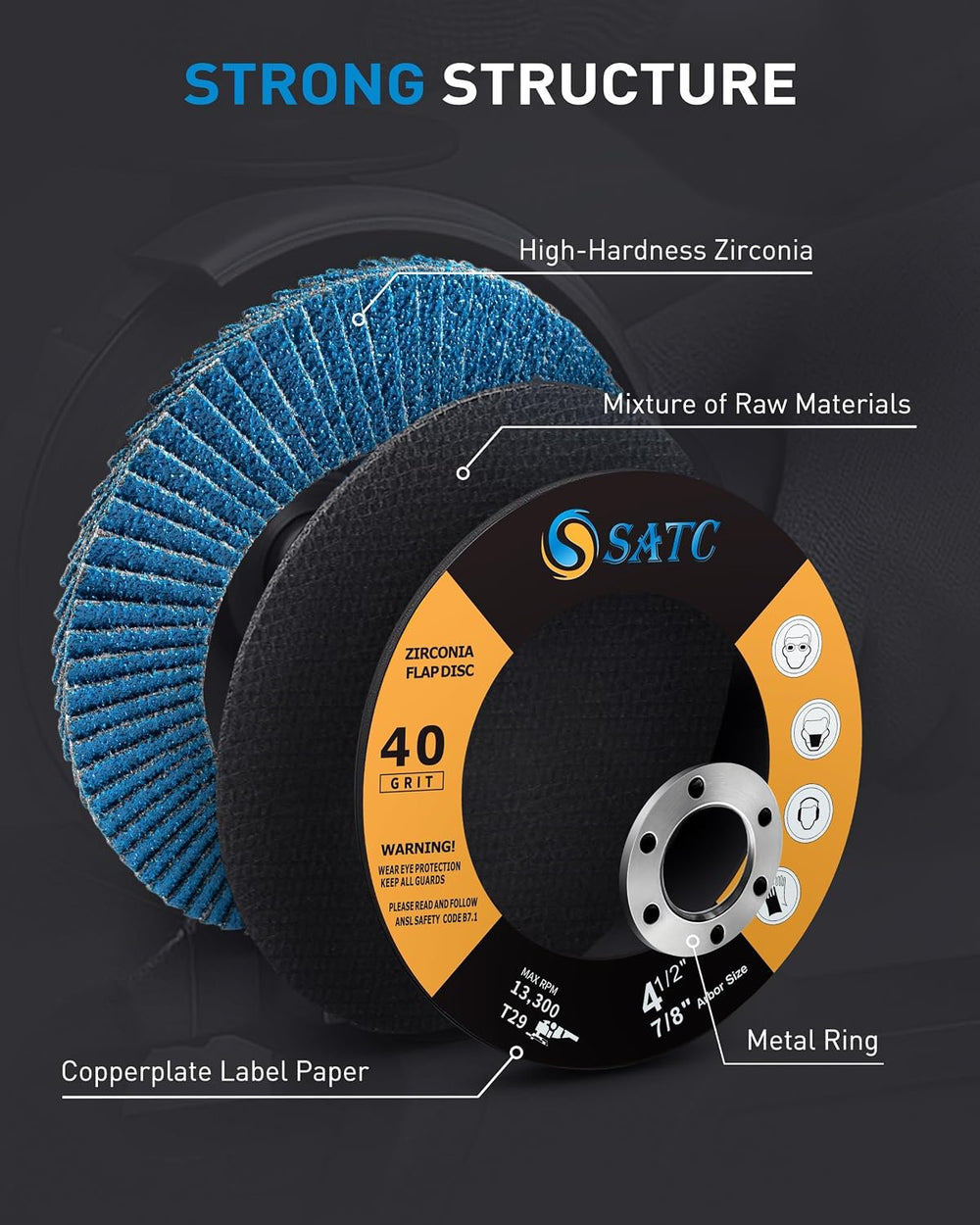 S SATC 4 1/2" Flap Discs 100 Pack Assorted Grit 40/60/80/120 T29 Angle G...