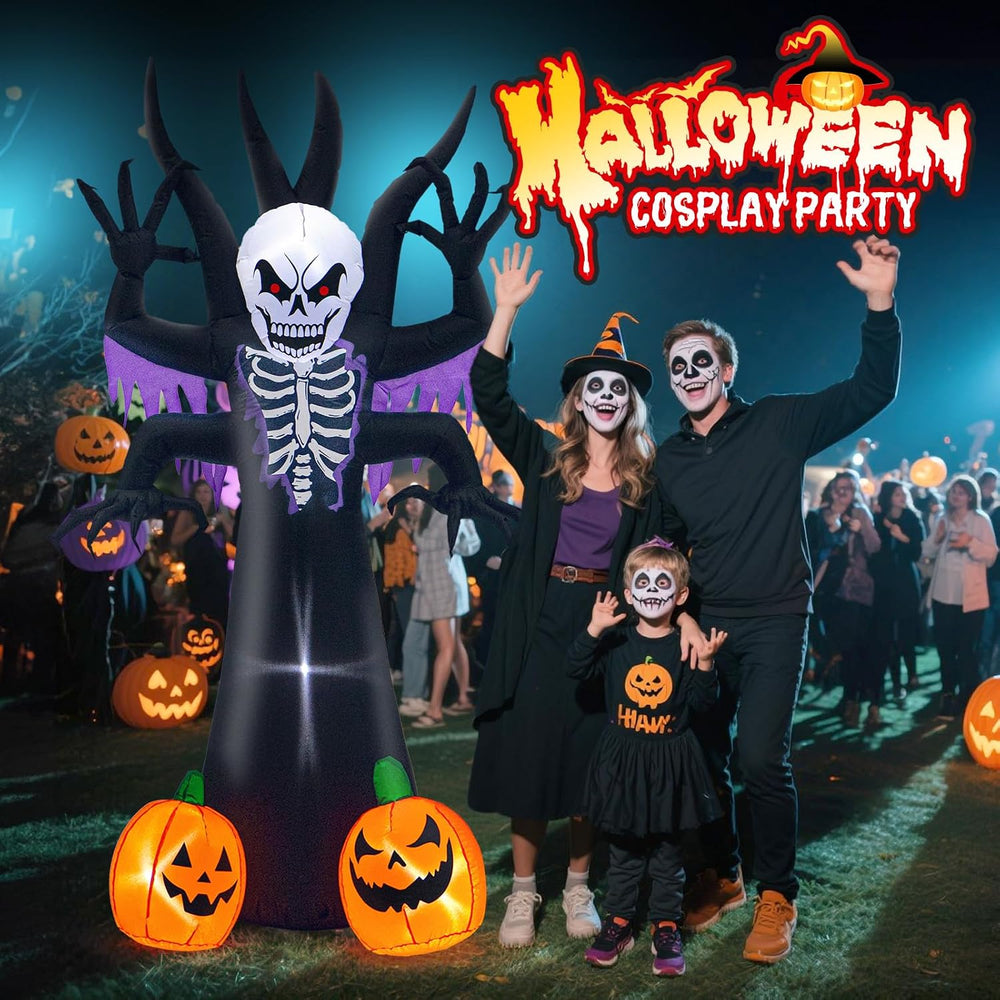8FT Halloween Inflatable Skeleton Tree Grim Reaper Yard Decoration LED