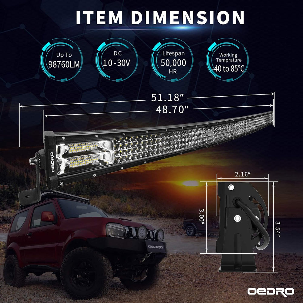 OEDRO 50 Inch 1483W Curved LED Light Bar with Wiring Harness Quad-Row