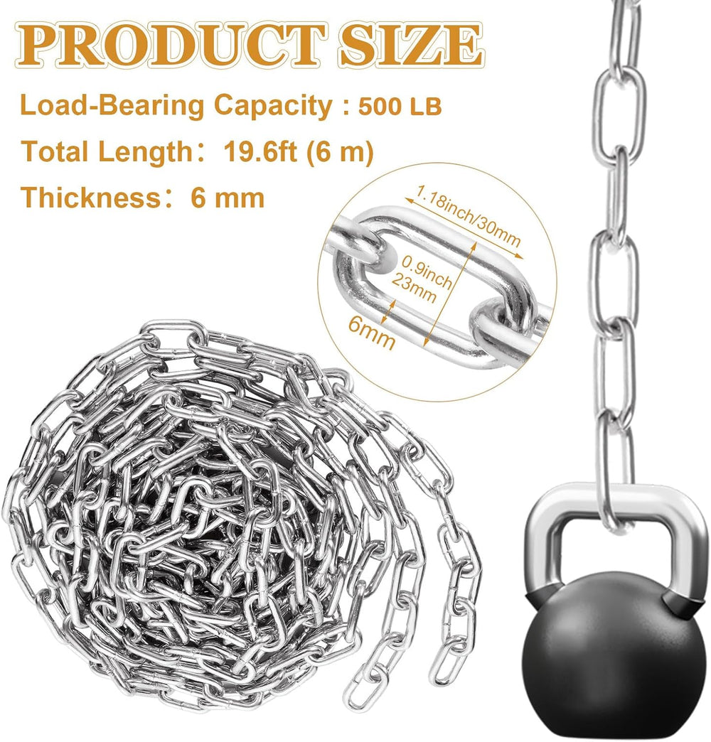 WOPPLXY 19.6ft (6 m) Length Galvanized Steel Chain, 0.23 Inch(6 mm) Heavy Dut...