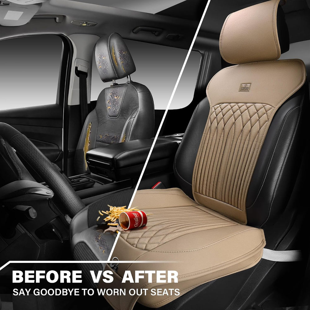 CAR PASS Car Seat Protector, 2 Pack Sideless Nappa Leather Seat Covers for Ca...