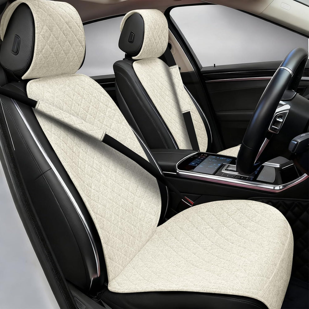 Partsable 2PCS Linen Car Seat Covers Front Seats,Breathable Cloth Fabric Car ...