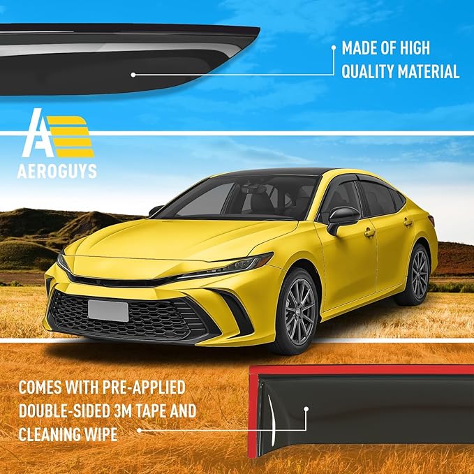 Extra Durable Window Deflectors Tape-On Window Visors Rain Guards Fit (4 pcs)